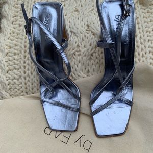 By Far Carrie sandals . Metallic blue. Never worn